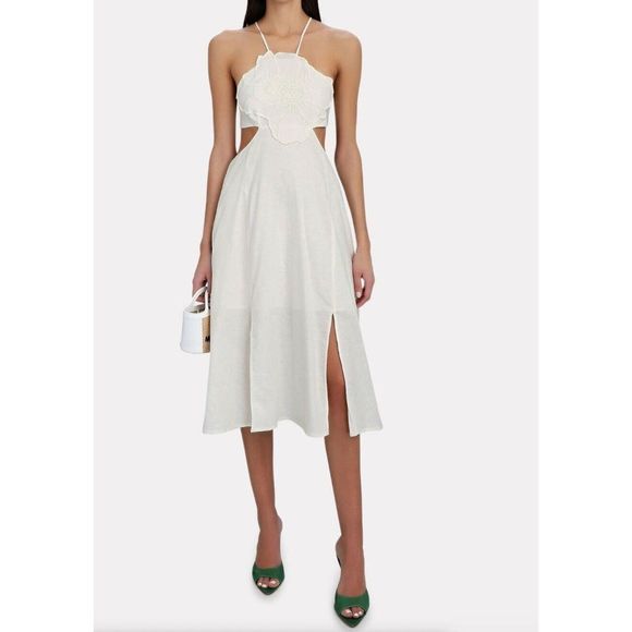 FARM Rio Dresses & Skirts - Farm Rio White Flower Appliqué Cutout Midi Dress NWT